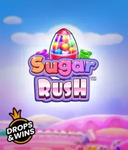 Enjoy the delightful world of the Sugar Rush slot game by Pragmatic Play, with a colorful candy dispenser against a dreamy candy landscape. This graphic captures the fun and excitement of the slot, highlighted with bright candies and enticing typography. Perfect for candy lovers, offering hours of fun. 